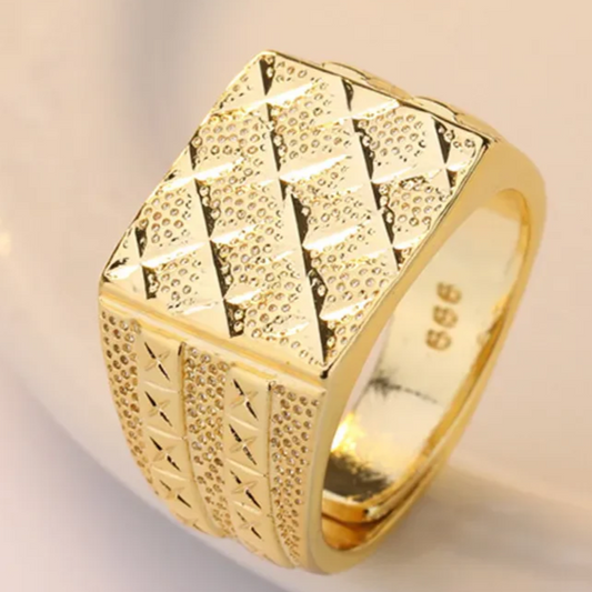 Mens Square Shape Gold Pinky Ring Adjustable Resizeable