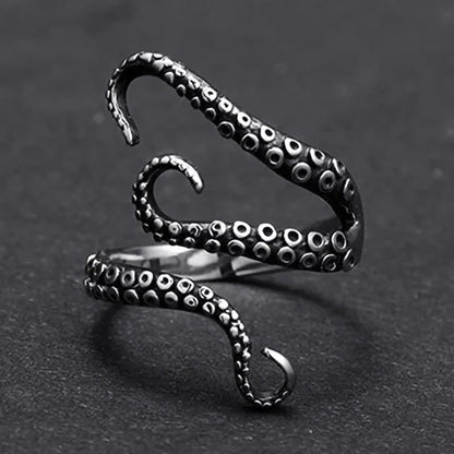 Retro Punk Octopus Paw Rings for Men Women Exaggerated Antique Siver Color Opening Adjustable Ring Anillo Hombre Bijoux Jewelry