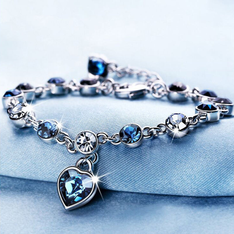 Luxury Braided Blue Sapphire Heart and Leaf Charm Bracelet  