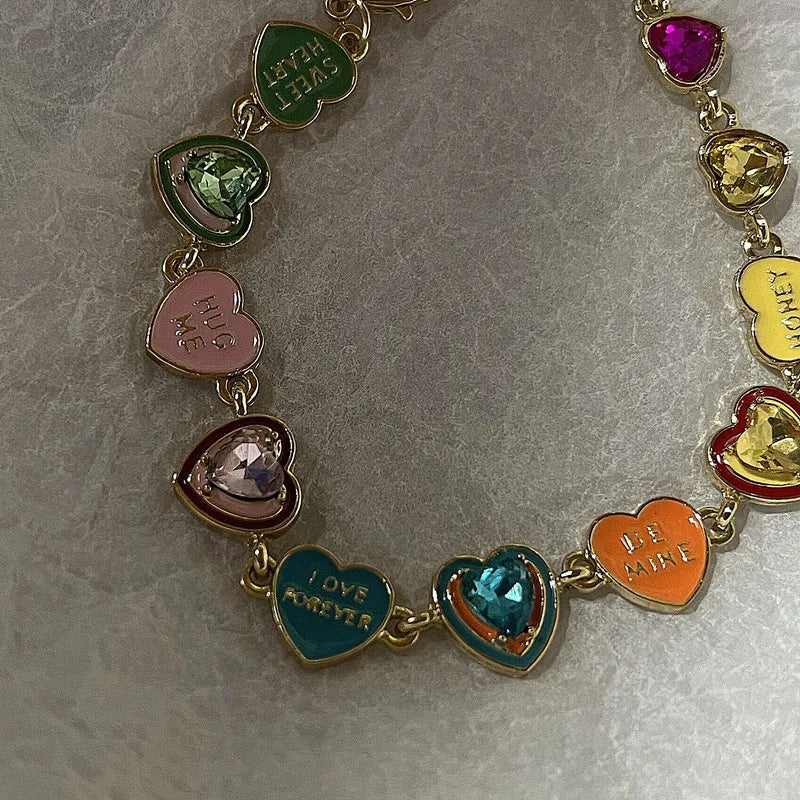 Womens Love Hearts Oil Enamel Bracelet 