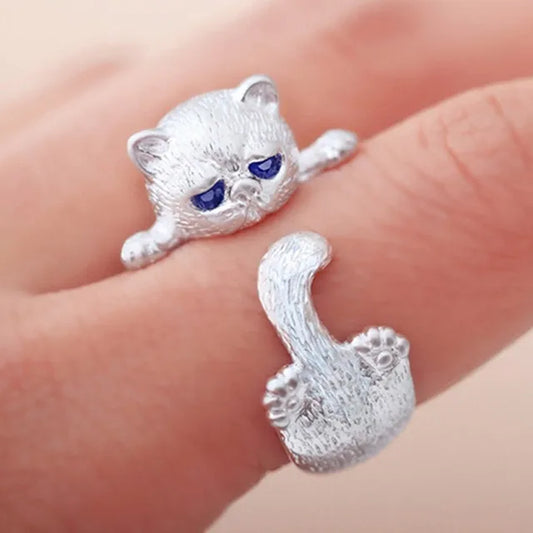 Women's Japanese Style Cute Blue eyes Cat Ring Adjustable Resizable