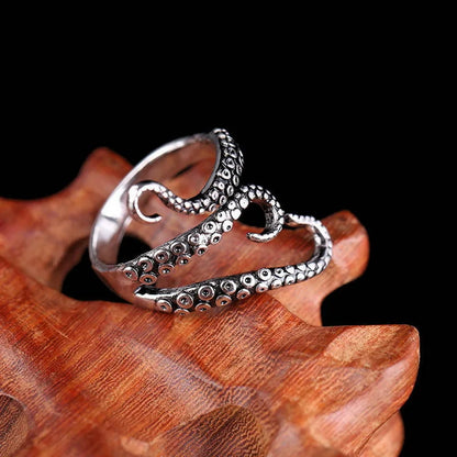 Retro Punk Octopus Paw Rings for Men Women Exaggerated Antique Siver Color Opening Adjustable Ring Anillo Hombre Bijoux Jewelry