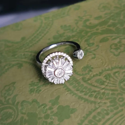 Rotatable Diamond Sunflower Ring Adjustable 