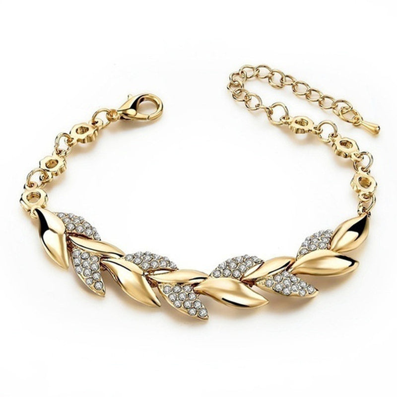 Women's Luxury Braided Gold and Silver Diamond Leaf Vine Bracelet