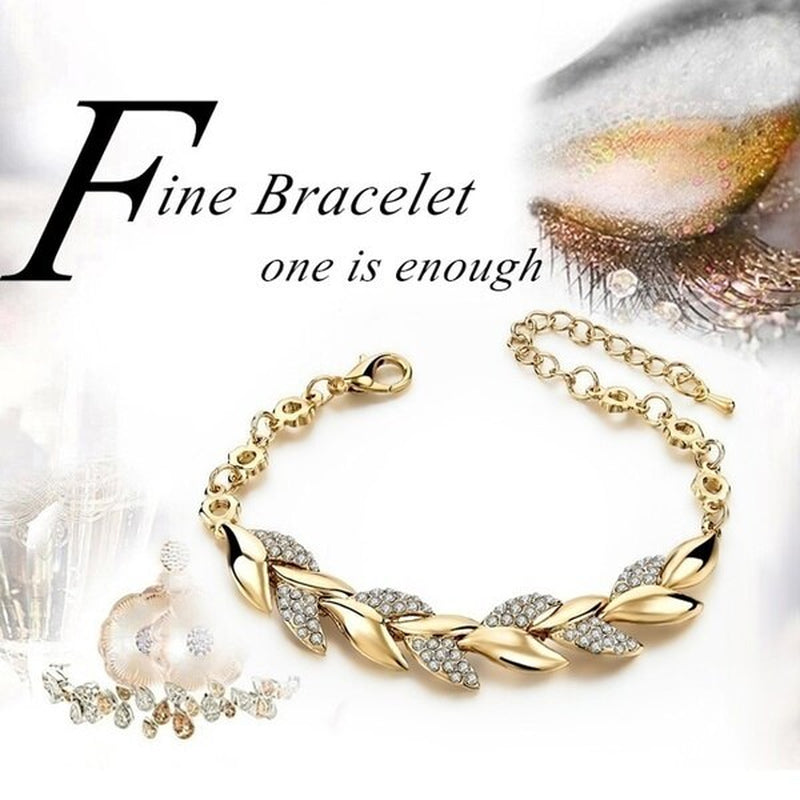 Women's Luxury Braided Gold and Silver Diamond Leaf Vine Bracelet