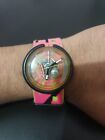 *RARE 1988* POP SWATCH WATCH YELLOW SKELETON BLACK CASE PINK STRAP WITH BOX.