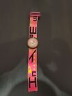 *RARE 1988* POP SWATCH WATCH YELLOW SKELETON BLACK CASE PINK STRAP WITH BOX.