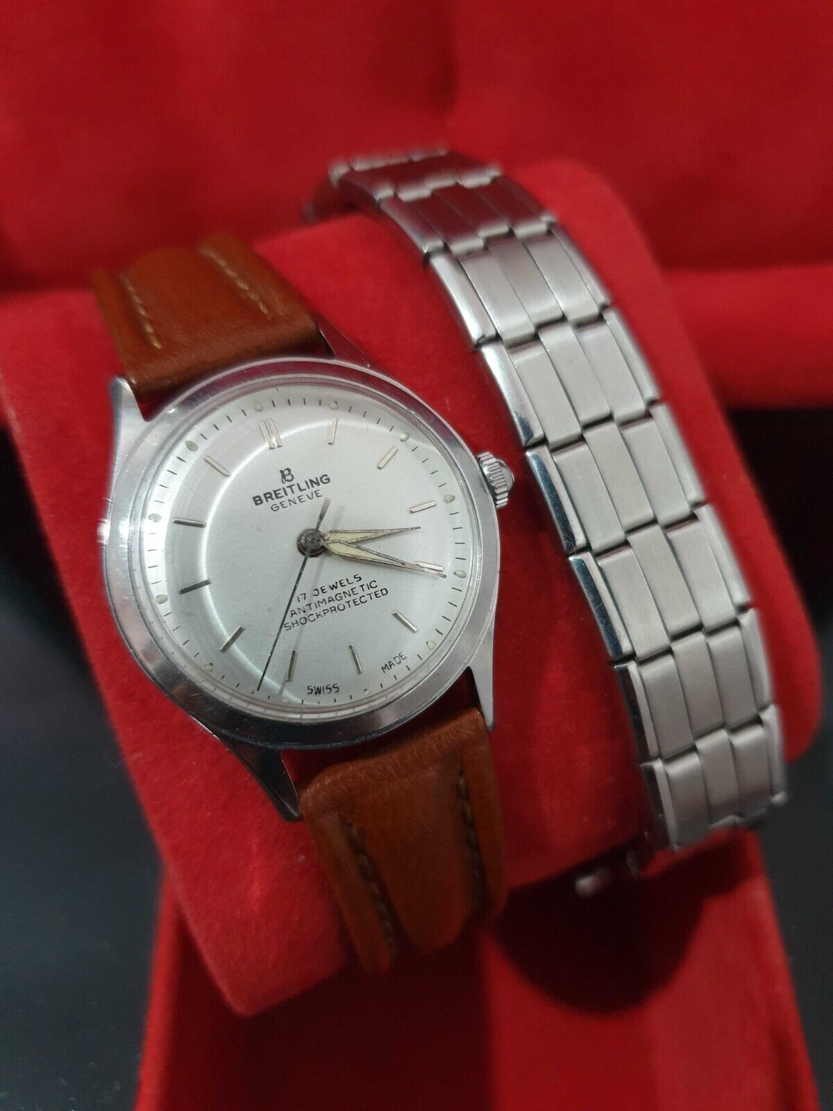 *SEE VIDEO FREE METAL STRAP INCLUDED* 1950s BREITLING 32mm BOXED MENS WATCH