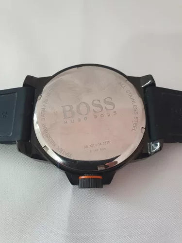 MENS GENUINE 50MM HUGO BOSS ORANGE BLACK RUBBER WRIST WATCH HB.221.1.34 2625