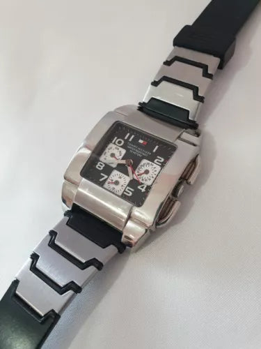 Mens 38mm Tommy Hilfiger Black Dial Rubber Strap Square Wrist Watch F90231