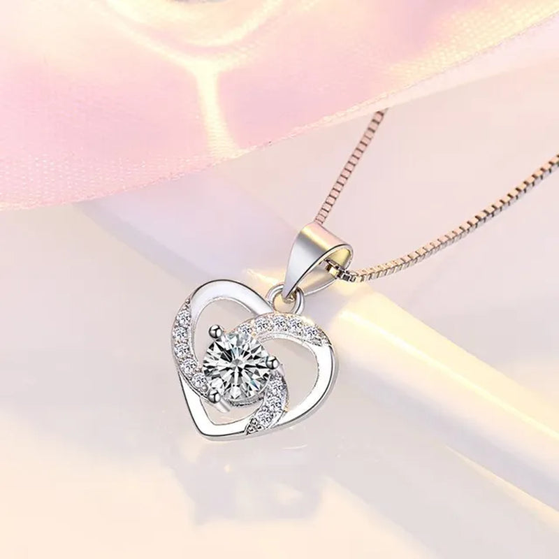 Silver Sparkling Heart Pendant Necklace