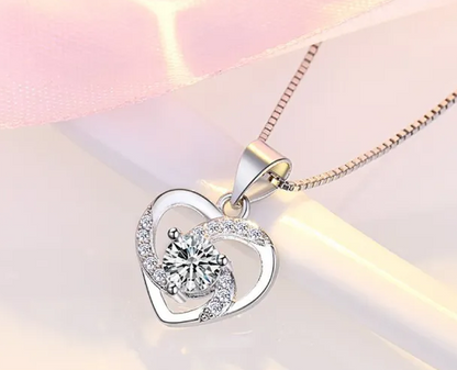 Silver Sparkling Heart Pendant Necklace