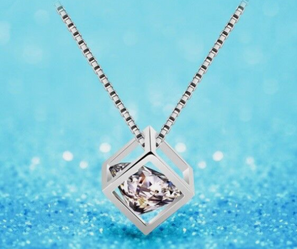 Silver Diamond Cube Necklace Stainless Steel 