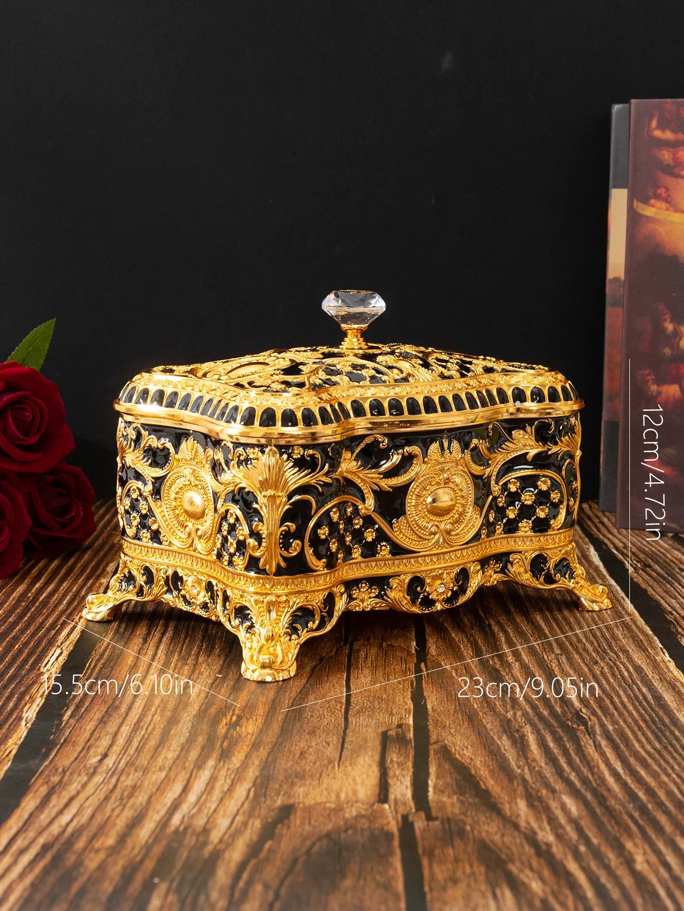 Black and Gold Luxury High-End European Pattern Hand-Painted Diamond handle Jewellery Storage Box