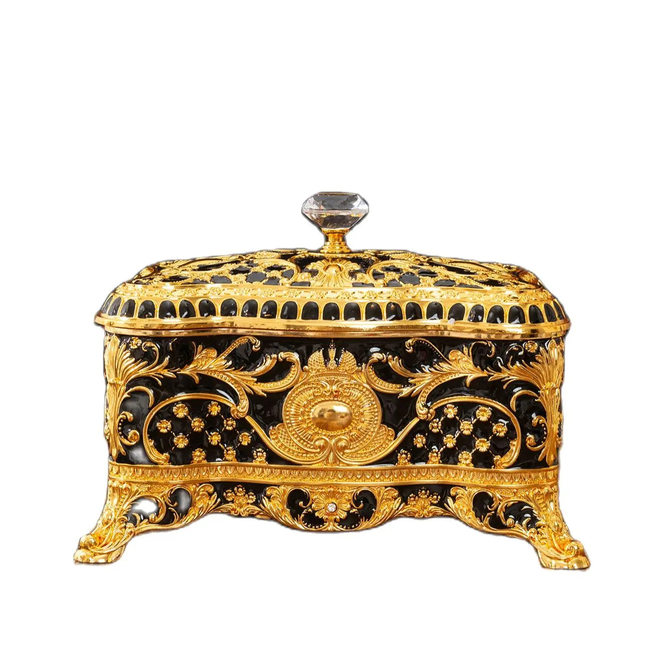 Black and Gold Luxury High-End European Pattern Hand-Painted Diamond handle Jewellery Storage Box