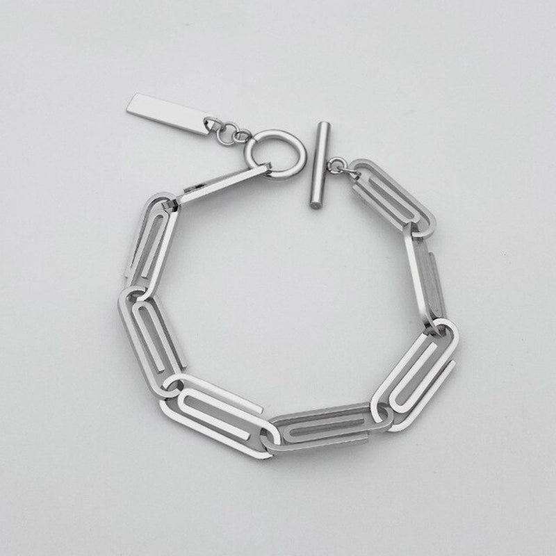 Silver Stainless Steel Geometric Paperclip Bracelet 