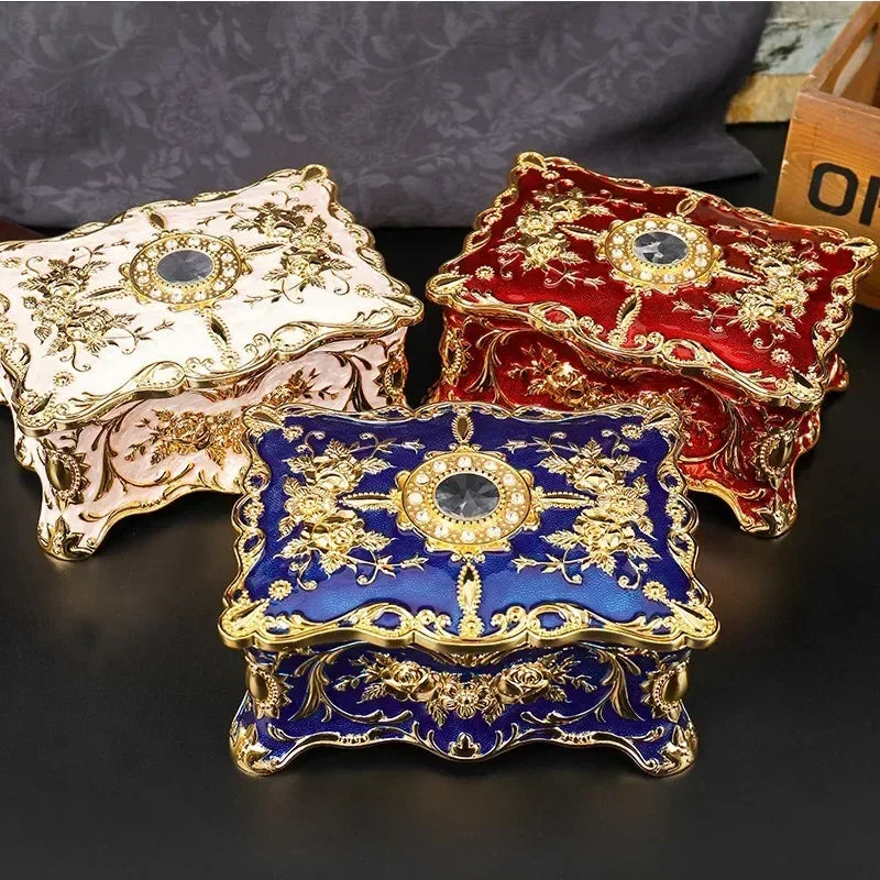 Red and Gold Luxury High-End European Pattern Hand-Painted Diamond handle Jewellery Storage Box