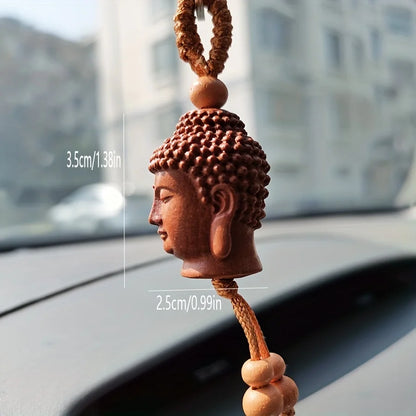 Mahogany Unique Peach Wood Buddha Head 3D Keychain Keyring 