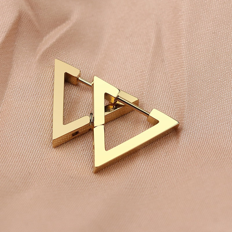 Stainless Steel Gold Triangle Hoop Huggies Earrings for Men