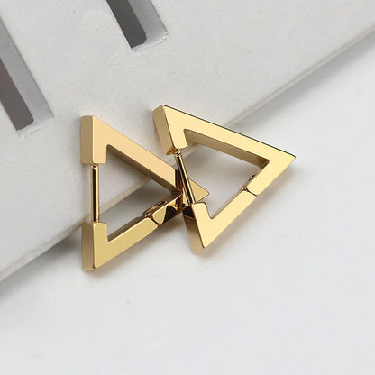 Stainless Steel Gold Triangle Hoop Huggies Earrings for Men